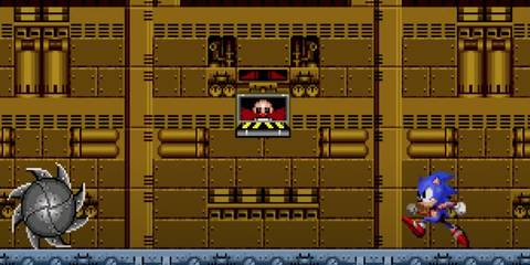 mecha sonic charging up into a spiked ball 