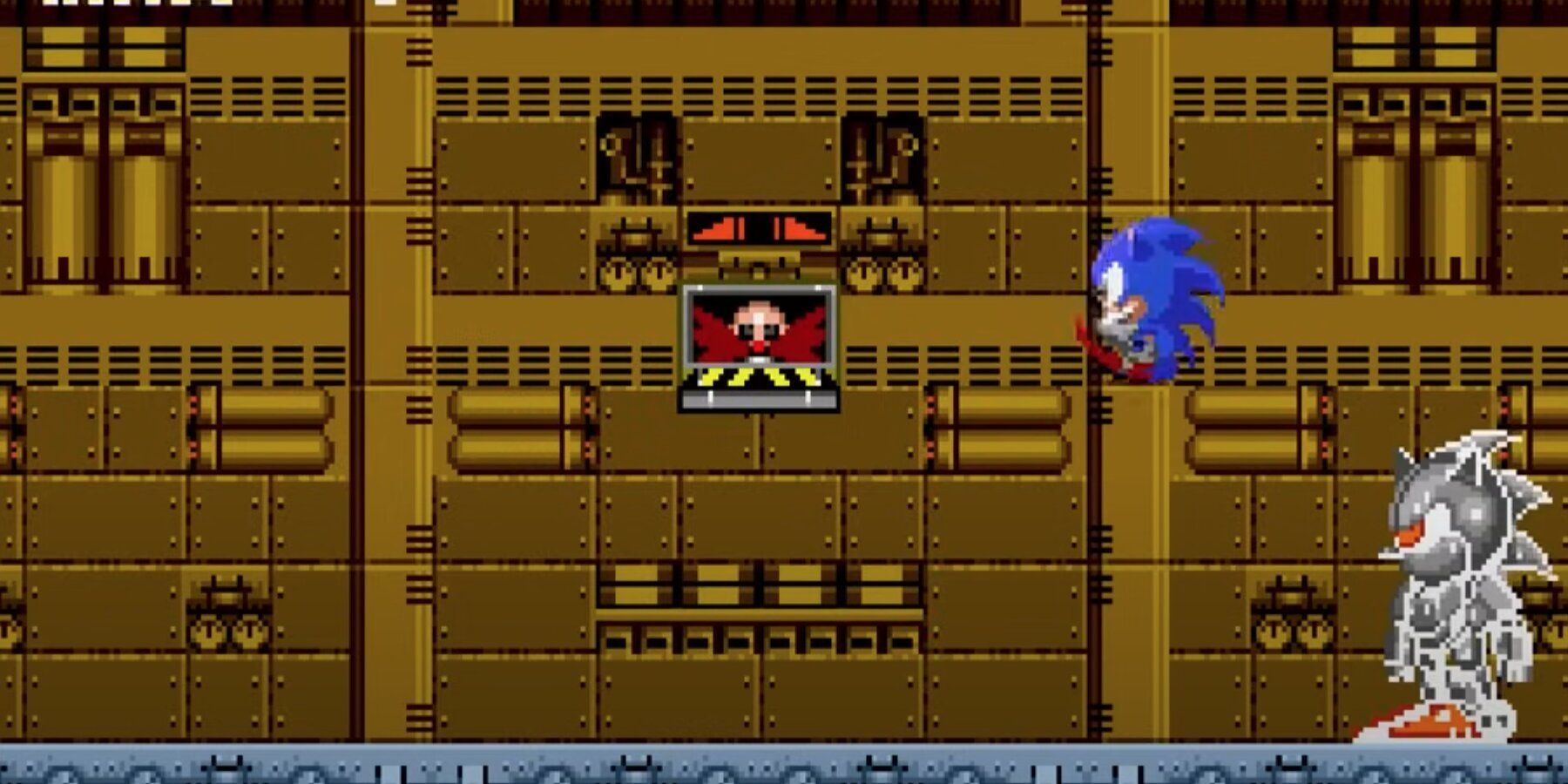 Sonic jumping away from Mecha Sonic