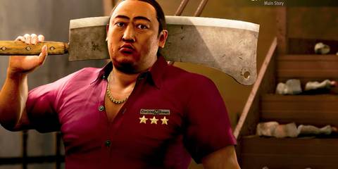 Masaru standing with a giant cleaver