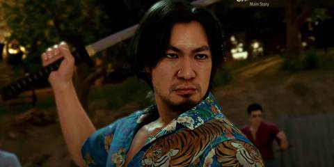 Shigaki holding a blade behind his head