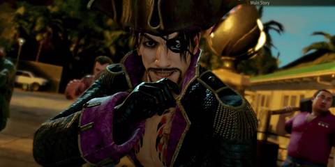 Majima smiling in a pirate outfit