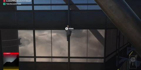 agent 47 climbing outside