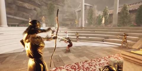 golden statue using bow in The Forgotten City