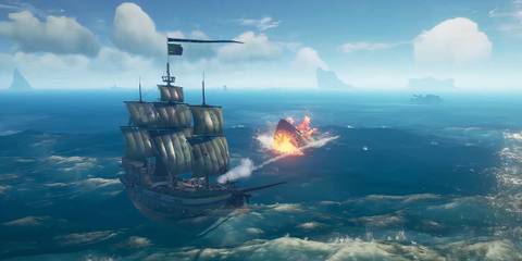 Sea of Thieves ships shoots at megalodon 