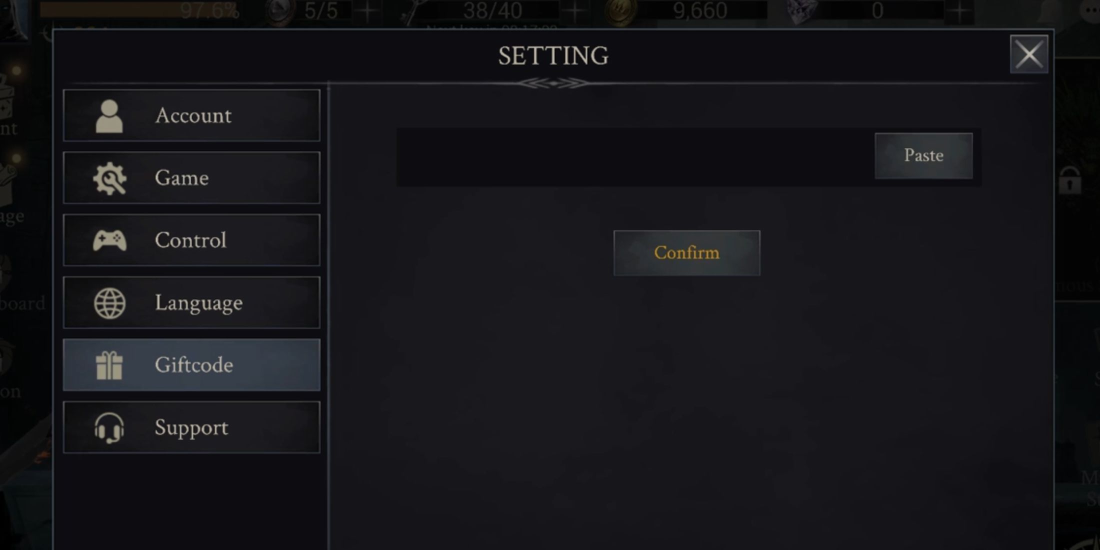 Shadow Hunter Code tab