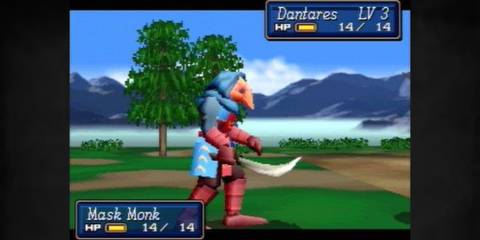 Shining Force III mask monk enemy in battle