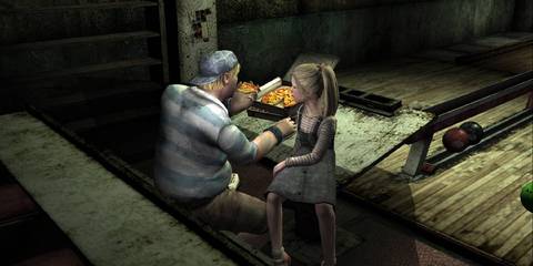 Silent Hill 2 Eddie eating pizza in the bowling alley
