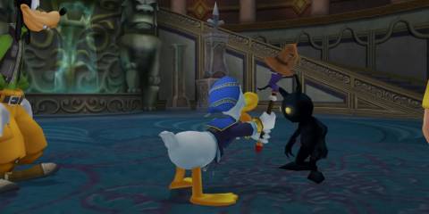 Sora's Heartless being hit by Donald.