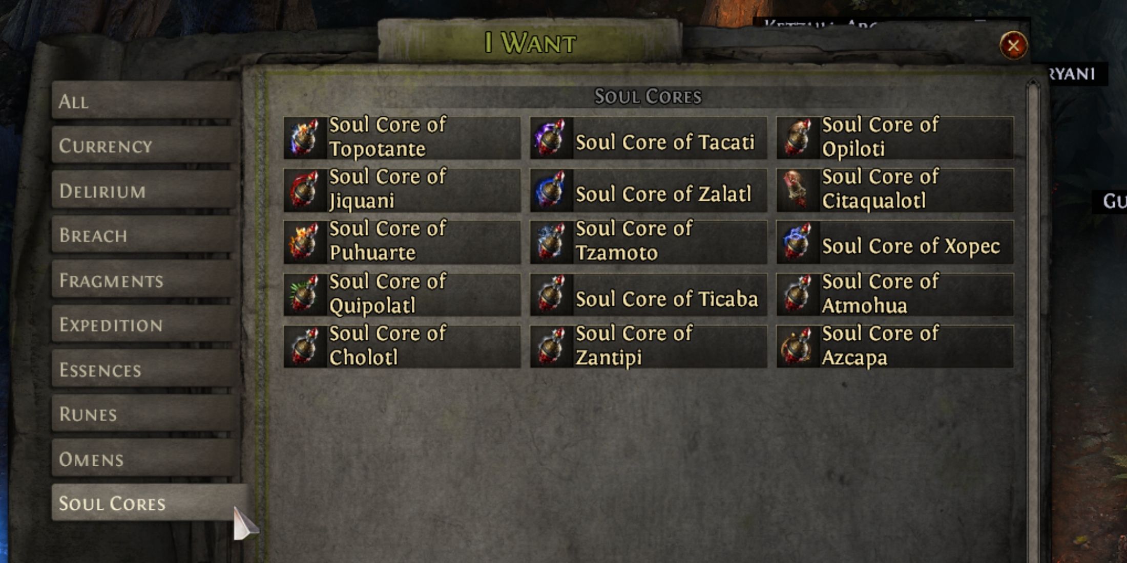 soul cores for sale in the currency exchange in path of exile 2