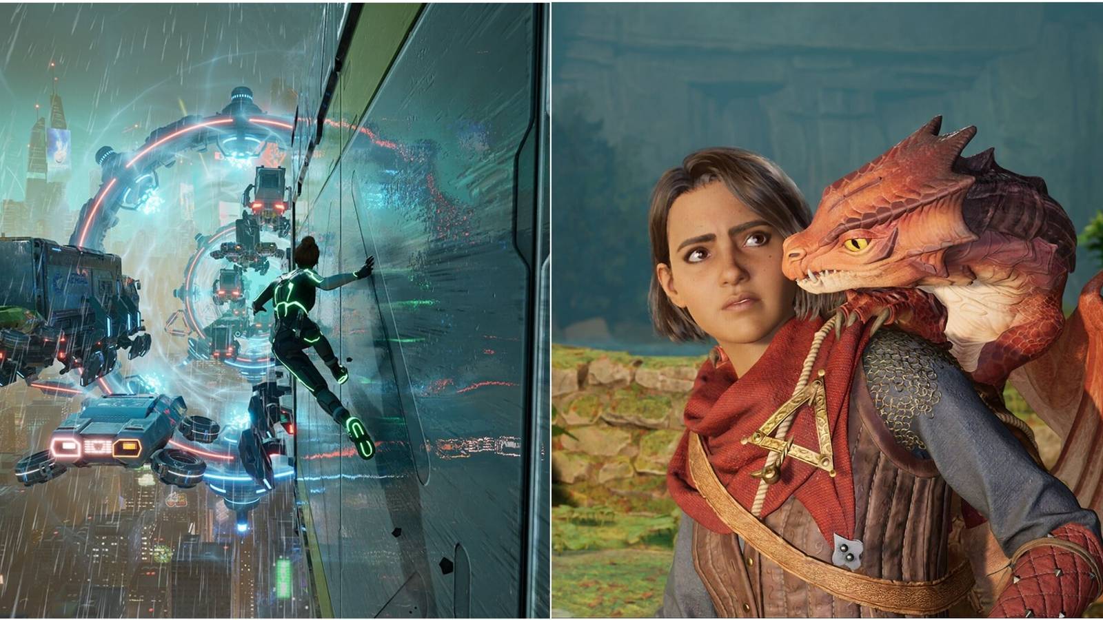 split fiction wall running and baby dragon