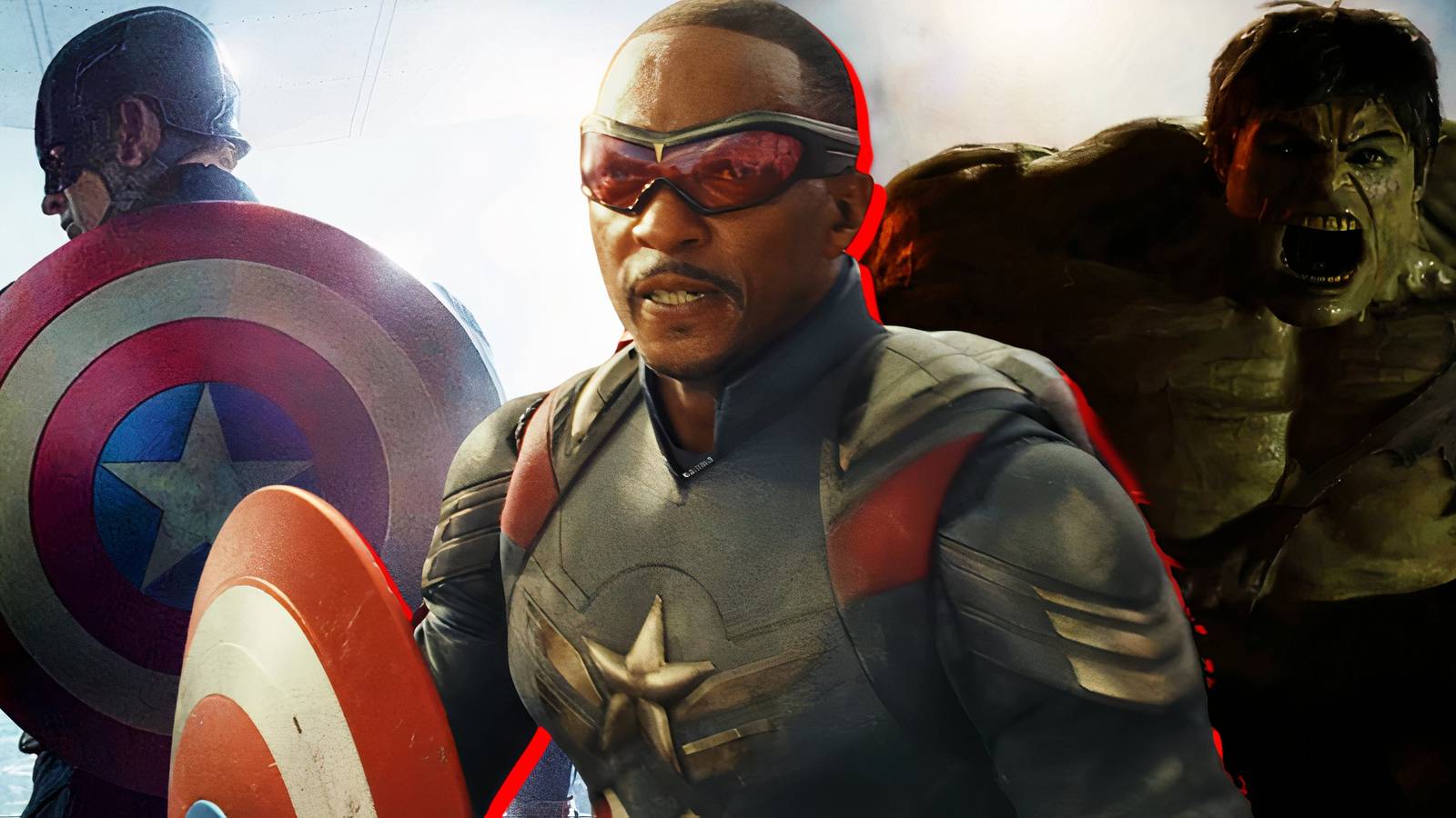 Split image of Captain America The Winter Soldier, Captain America Brave New World, and The Incredible Hulk