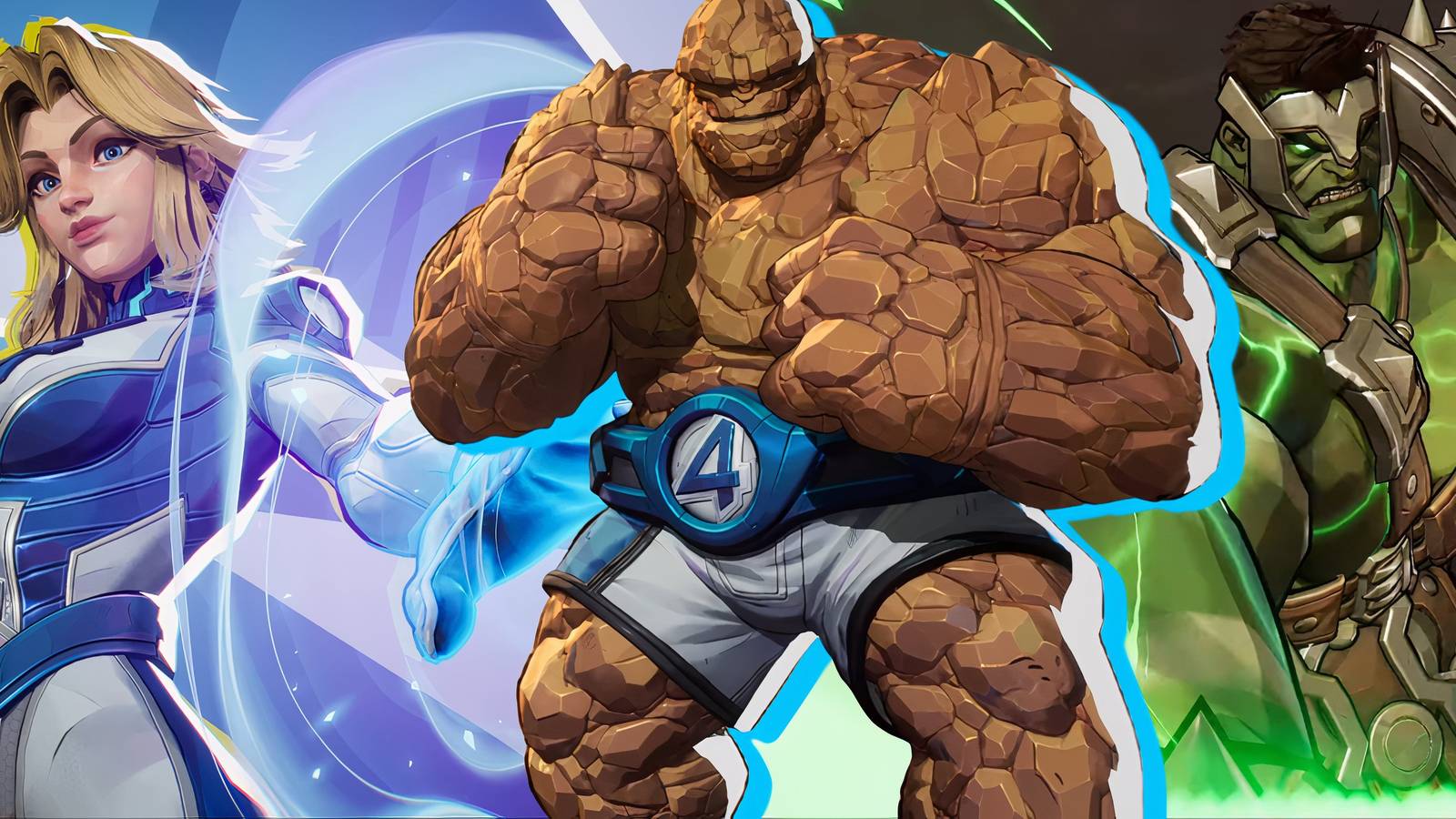 Split image of Invisible Woman, The Thing, and Hulk in Marvel Rivals