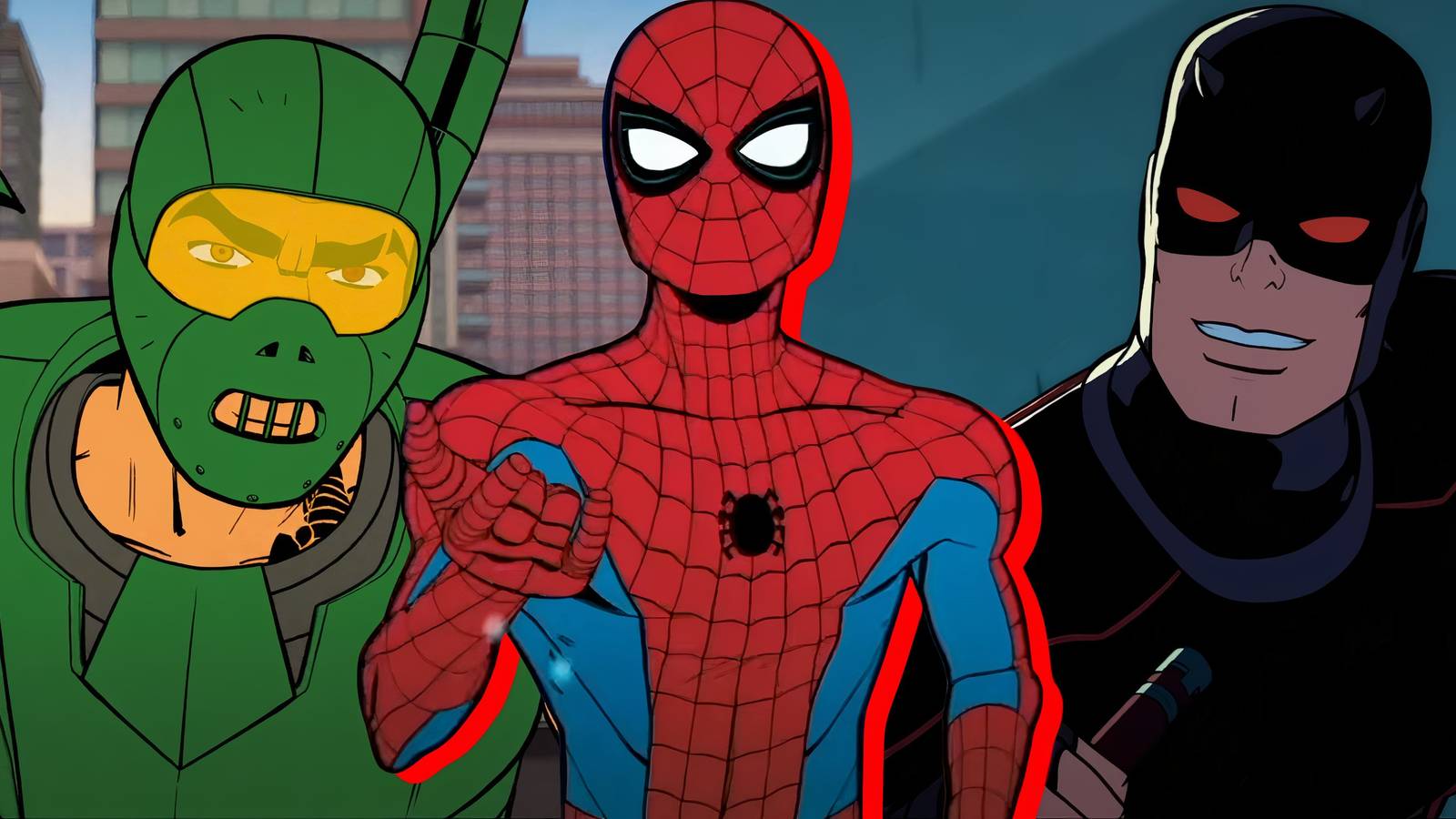 Split image of Scorpion, Spider-Man, and Daredevil in Your Friendly Neighborhood Spider-Man