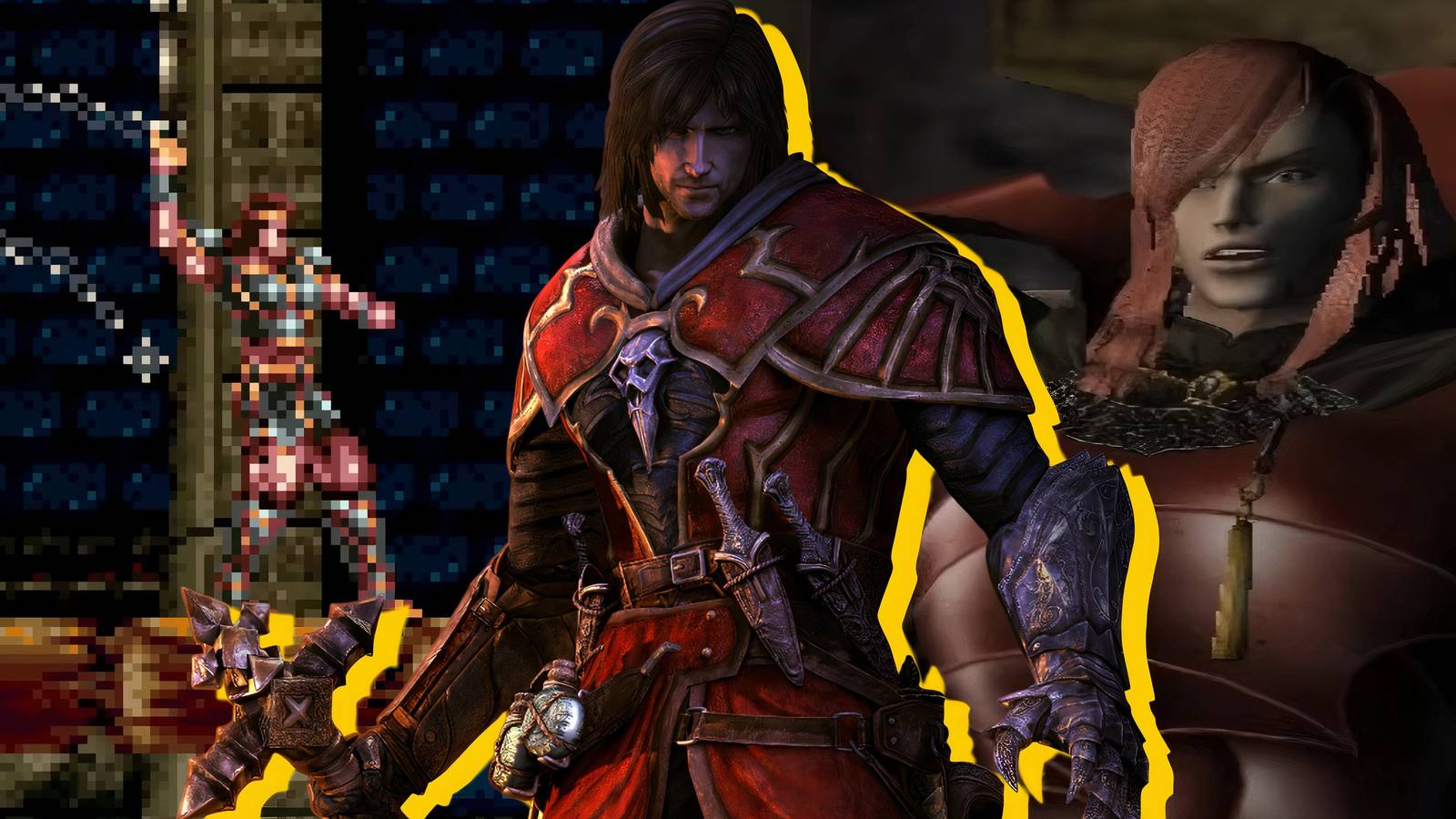 Split image of Super Castlevania 4, Castlevania Lords Of Shadow, and Castlevania Lament Of Innocence