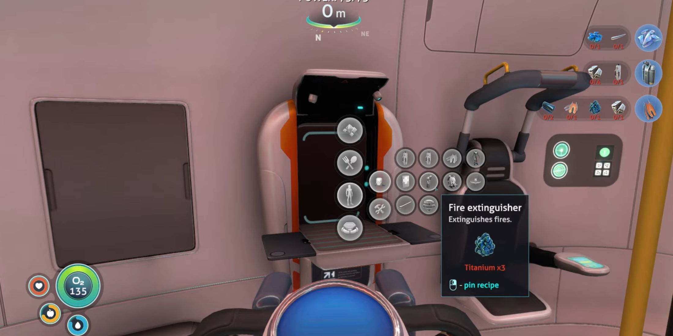 The player crafting a fire extinguisher in Subnautica