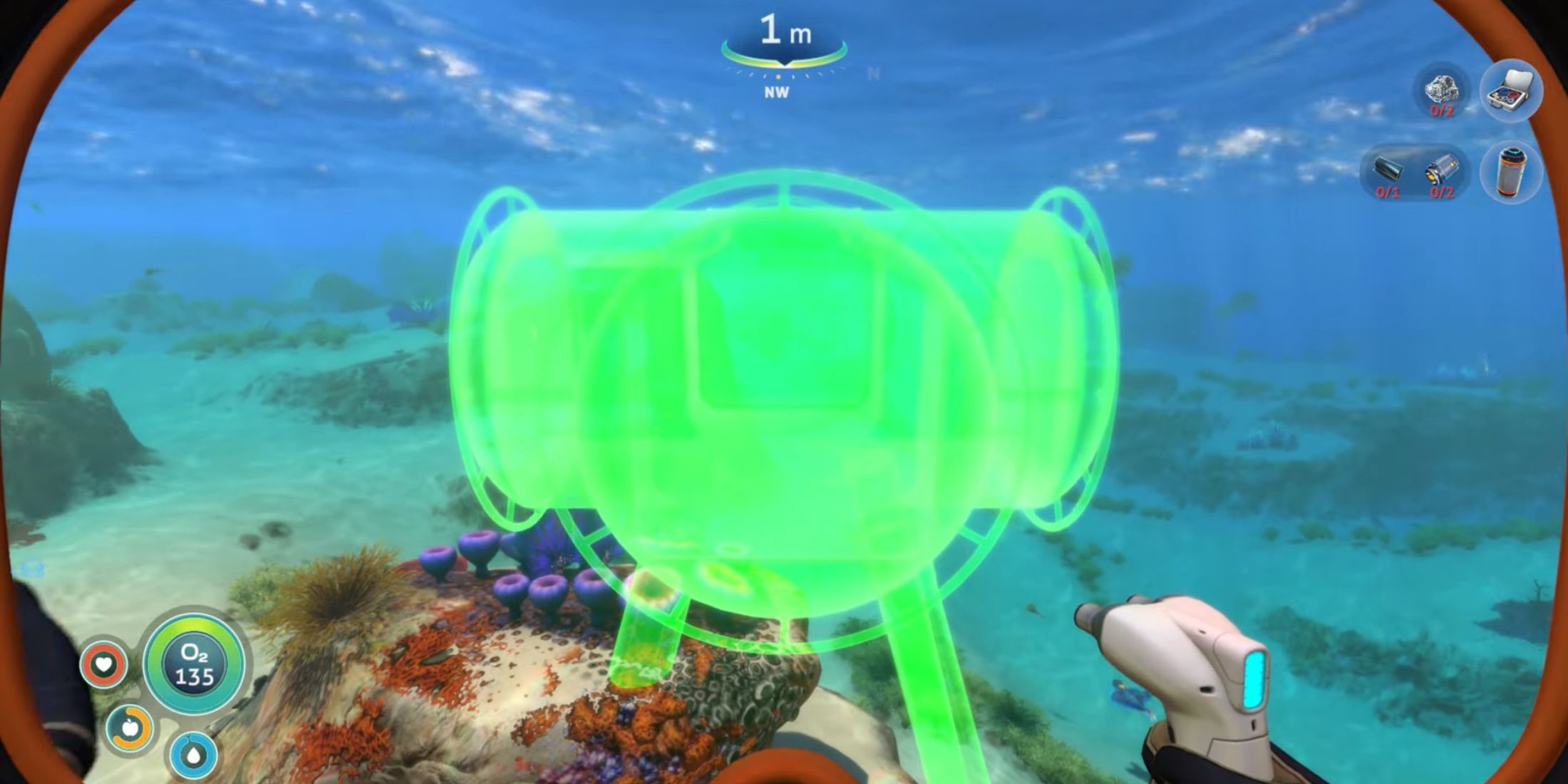 The player placing an X-Compartment in Subnautica