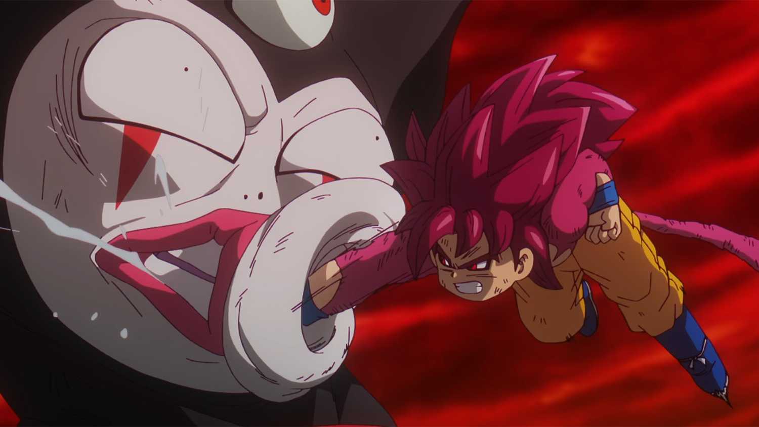 Goku Super Saiyajin 4 (criança) enfrentando Gomah em Dragon Ball Daima