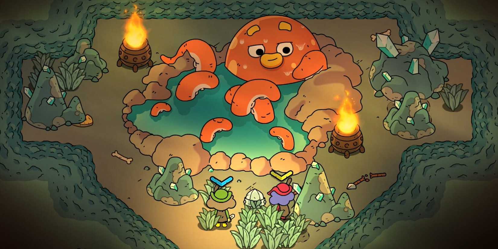 A party of characters meeting a giant octopus