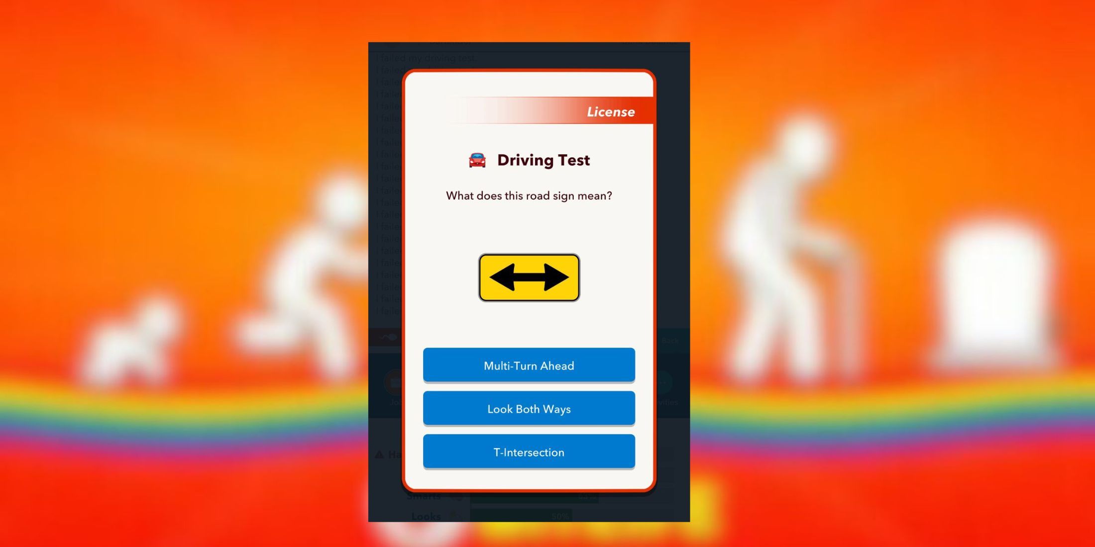 t-intersection sign driving test bitlife