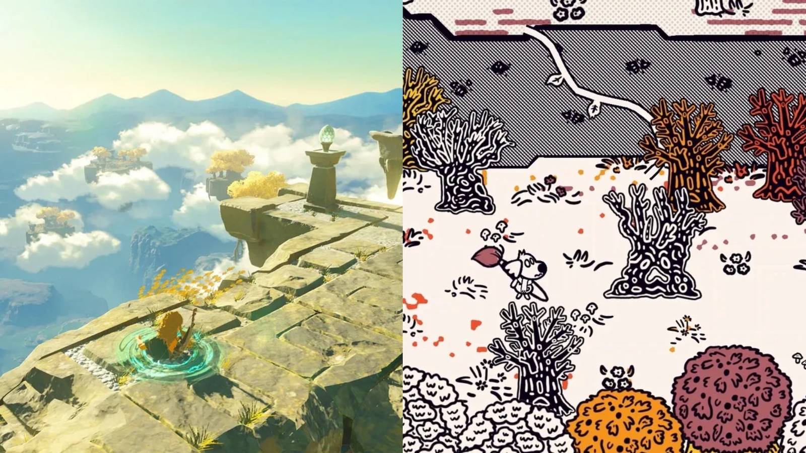 Tears of the kingdom and Chicory split image