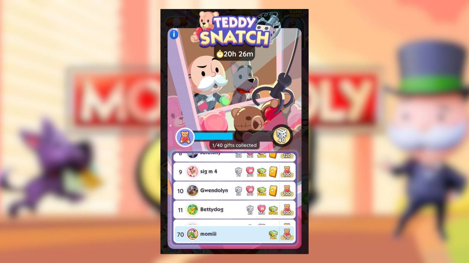 teddy snatch monopoly go