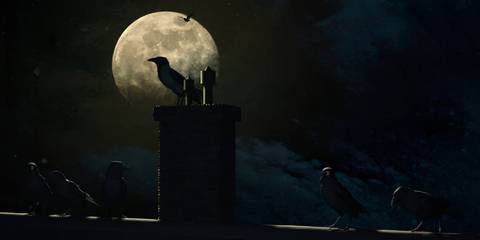 The Haunting of Castle Malloy crows in front of a full moon