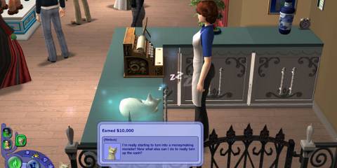 a barista working in the sims 2