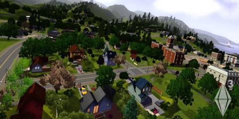 The Sims 3 arial view of the neighborhood