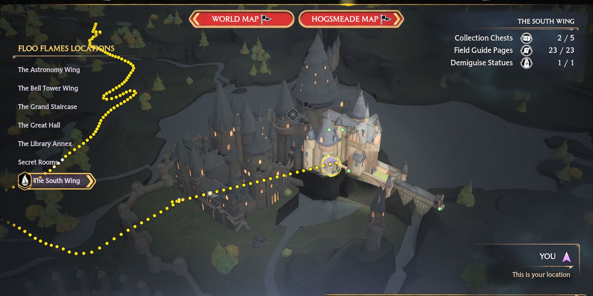 The South Wing in Hogwarts Legacy Hogwarts Castle Map