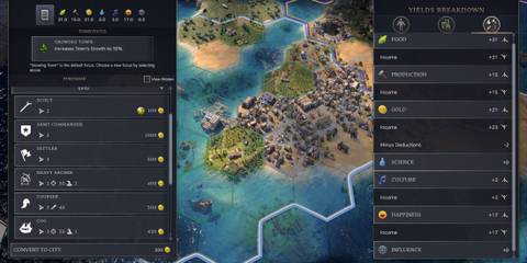 the town menu in civilization 7