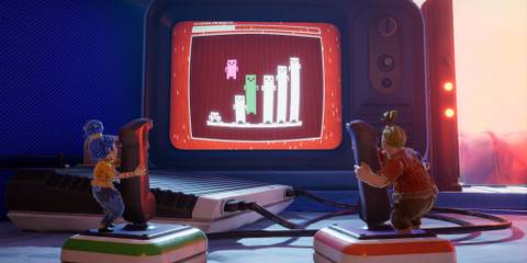 The two main characters of It Takes Two playing together.