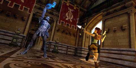 Tomb Raider 4-6 Remastered - Lara Fighting a Roman Statue