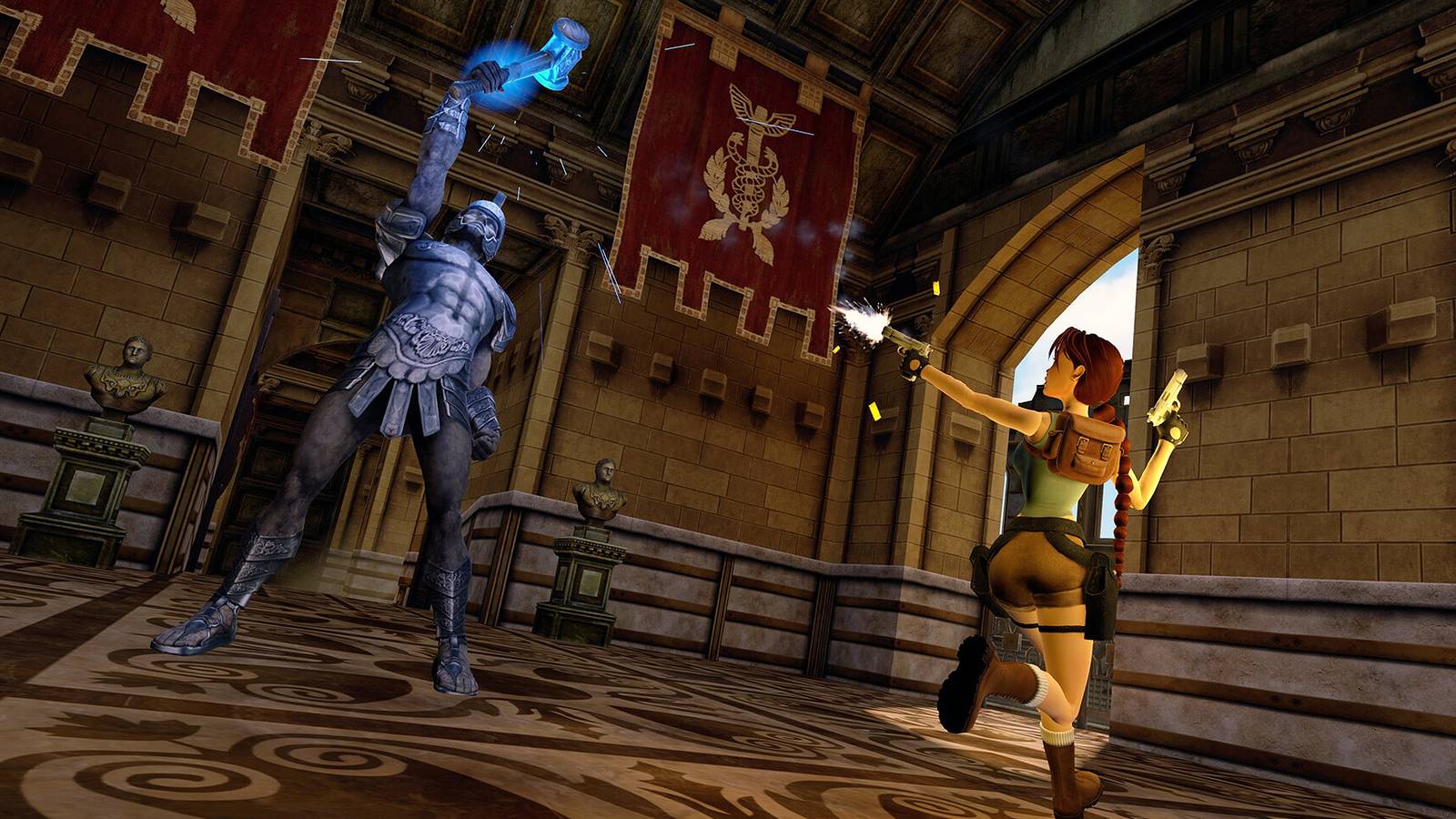 Tomb Raider 4-6 Remastered - Lara Fighting a Roman Statue