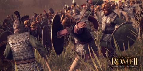 Zoomed in image of units fighting each other in real time combat in Total War: Rome 2