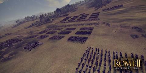 Real-time combat overview showing units positioned for battle in Total War: Rome 2