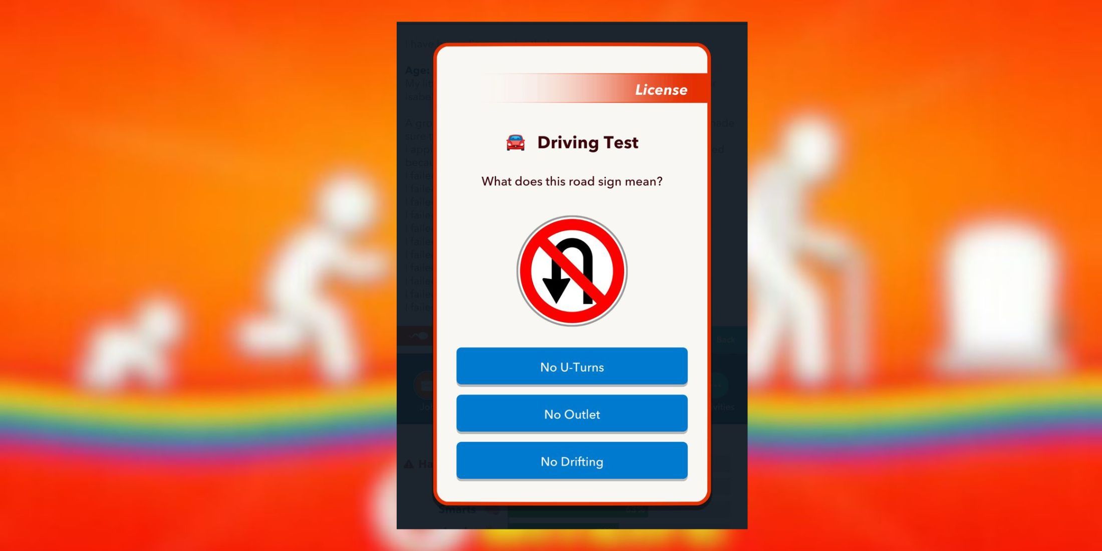 no u-turn sign in driving test bitlife