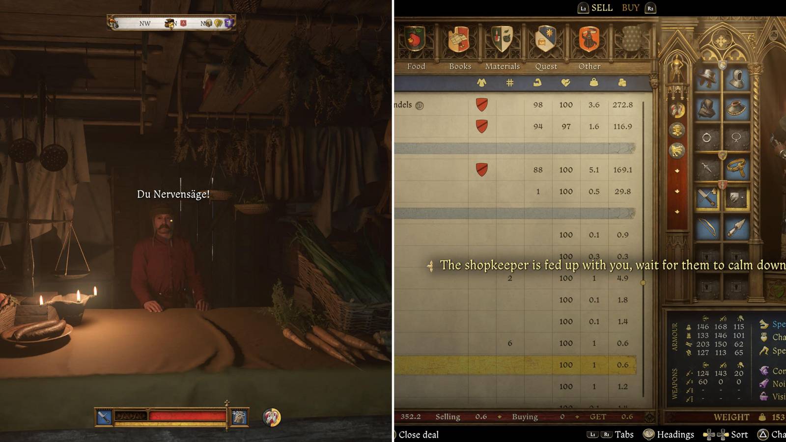 The Player Entering A Trader's Store & The Merchant Being Fed Up 