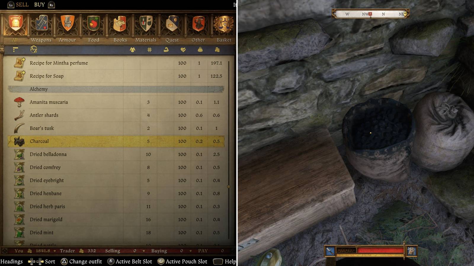 The Player Buying Charcoal & Standing Over A Bag Of Charcoal 