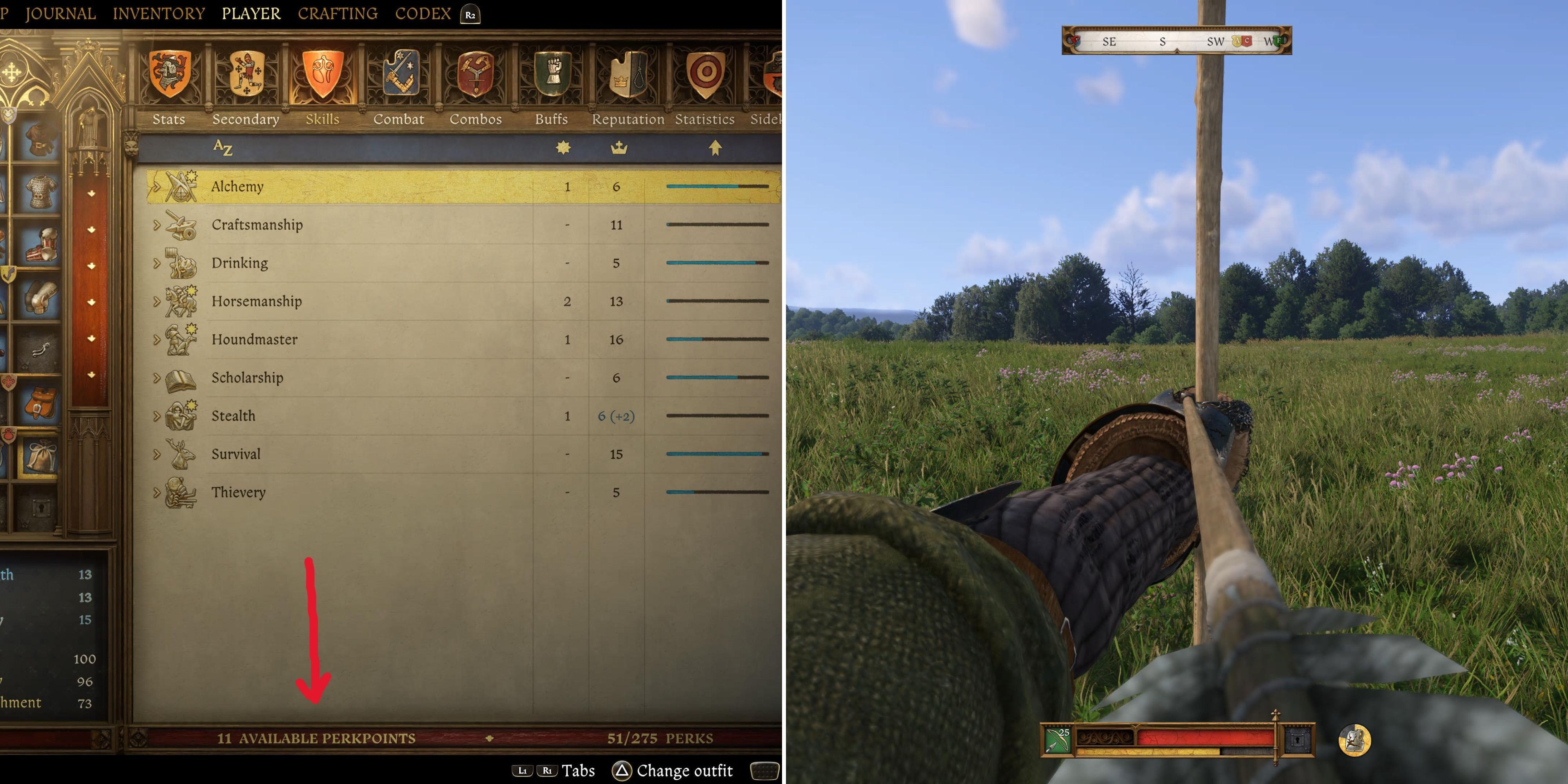 The Number Of Perkpoints In The Menu & The Player Aiming A Bow 