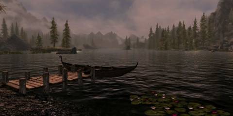 A boat on the water in Skyrim
