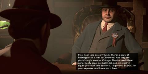 A player talking to someone in Empire of Sin