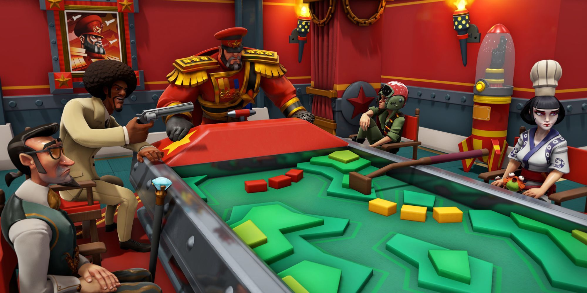 Evil Geniuses around a table in Evil Genius 2: World Domination