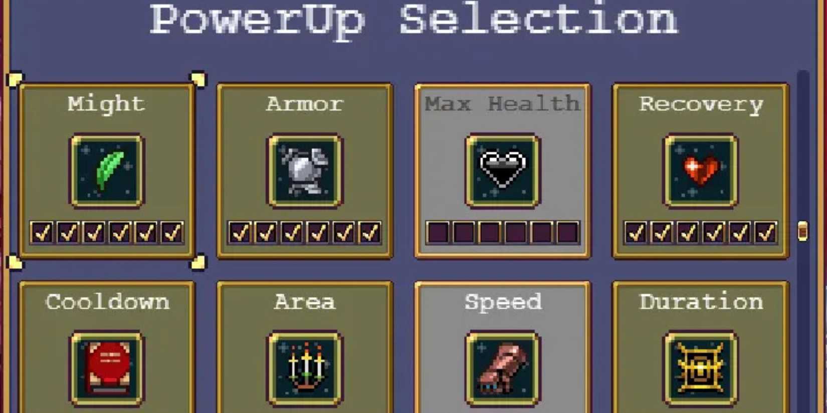 Extended Power Up Levels mod in Vampire Survivors