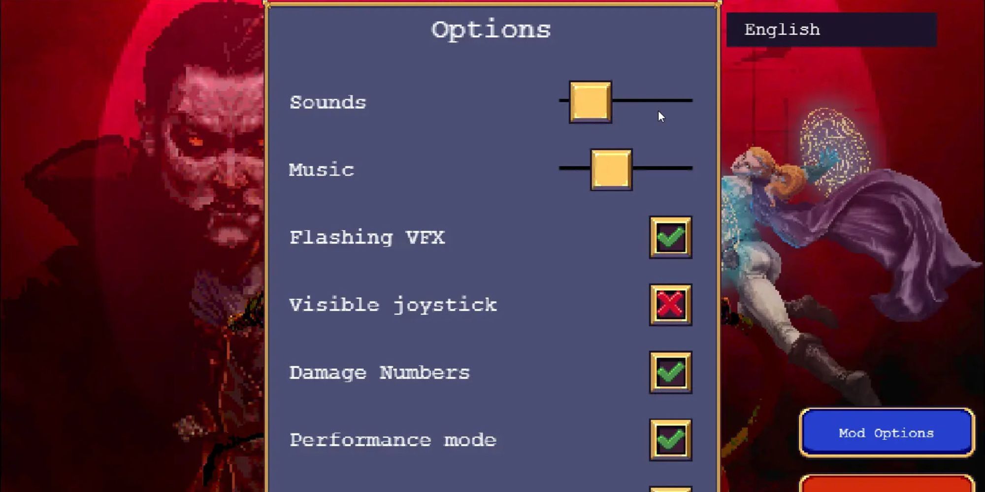 Options in the Multipurpose QoL Mod in Vampire Survivors