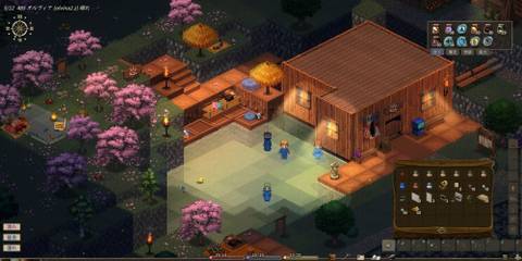 A player and NPCs in water in Elin