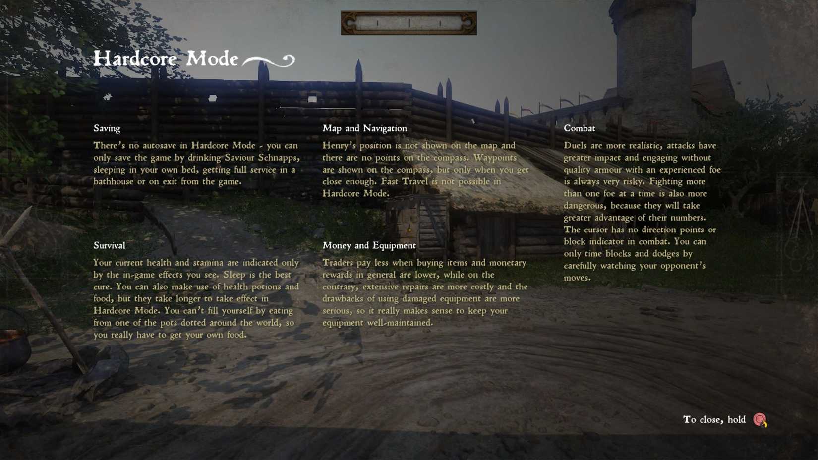 The details of Hardcore Mode in Kingdom Come: Deliverance