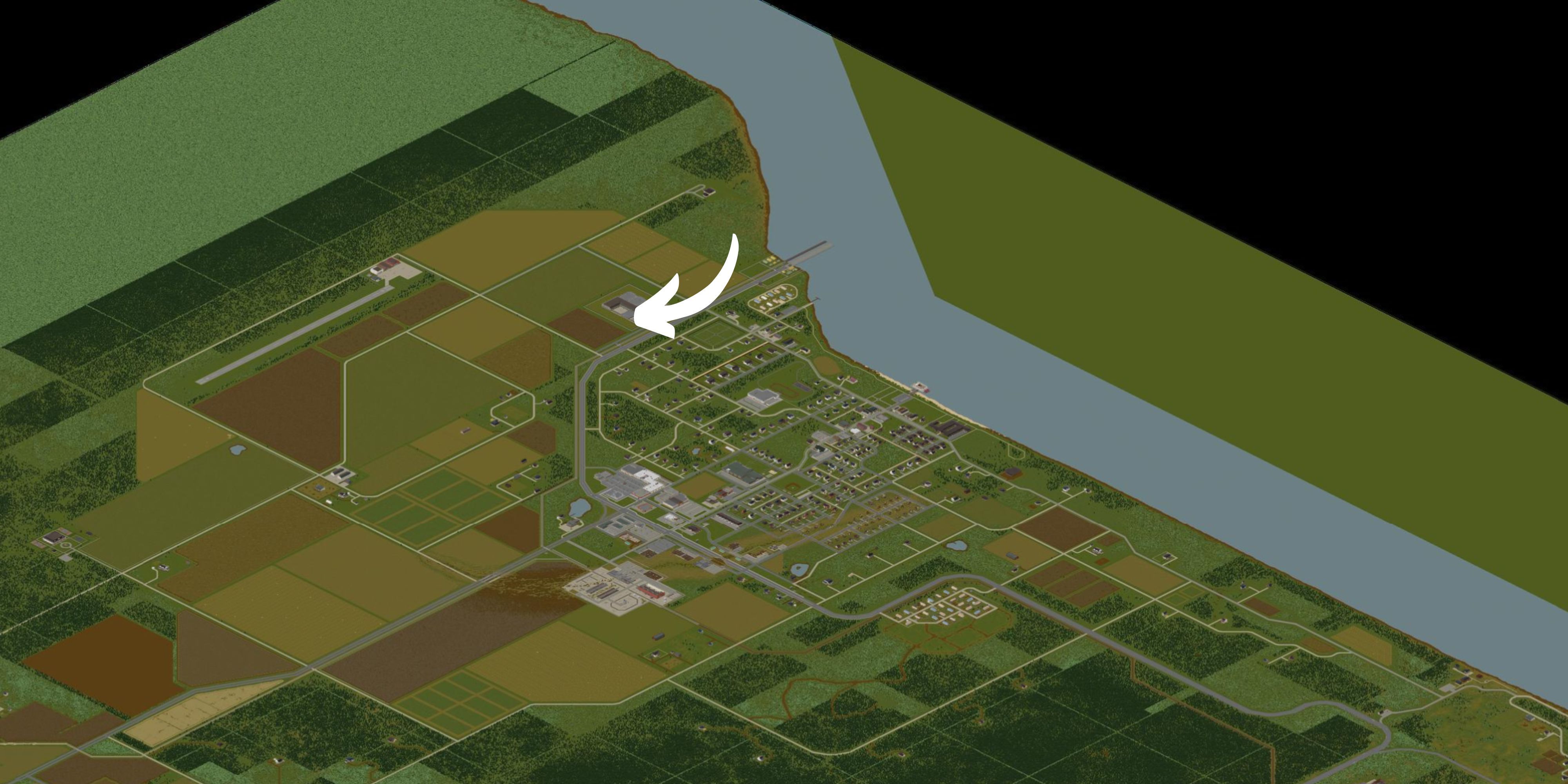 A map of Brandenburg with the Brandenburg Detention Center marked with a white arrow