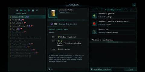 The cooking menu in Avowed