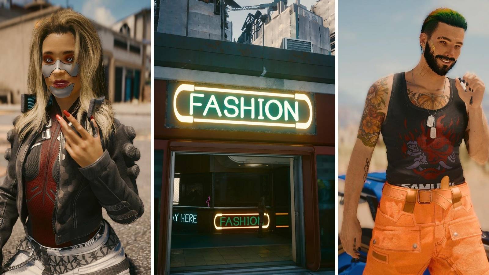 A grid showing a Fashion store and two Vs in stylish clothing