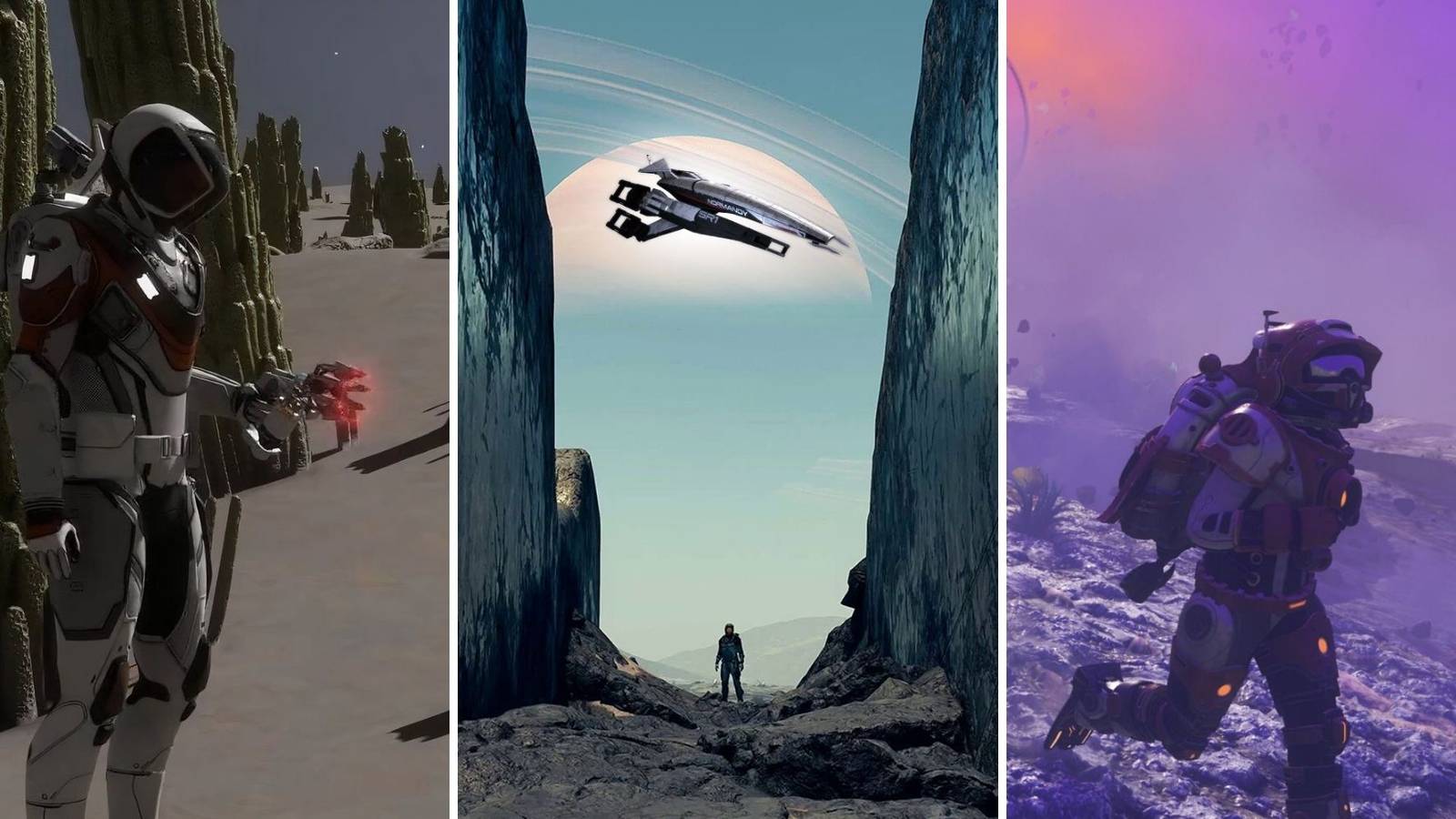 A grid showing the games Elite Dangerous, Starfield, and No Man's Sky
